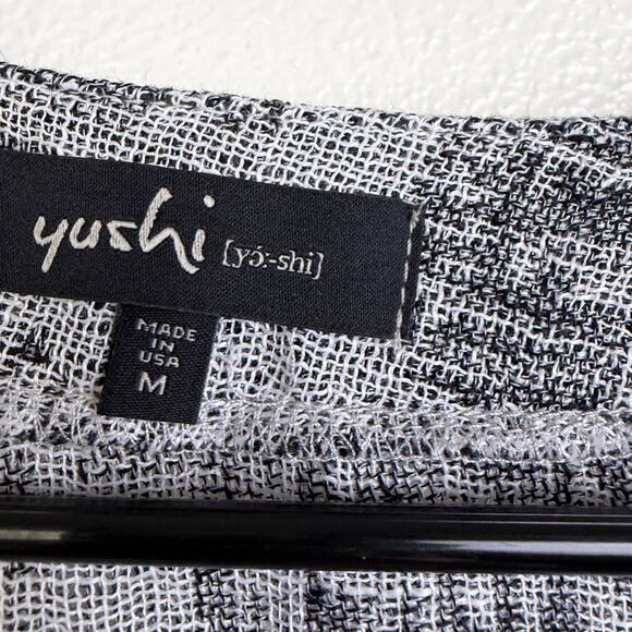 Yushi Linen Jacket Womens Medium Silver Black Open Front Lightweight Top - Picture 5 of 7